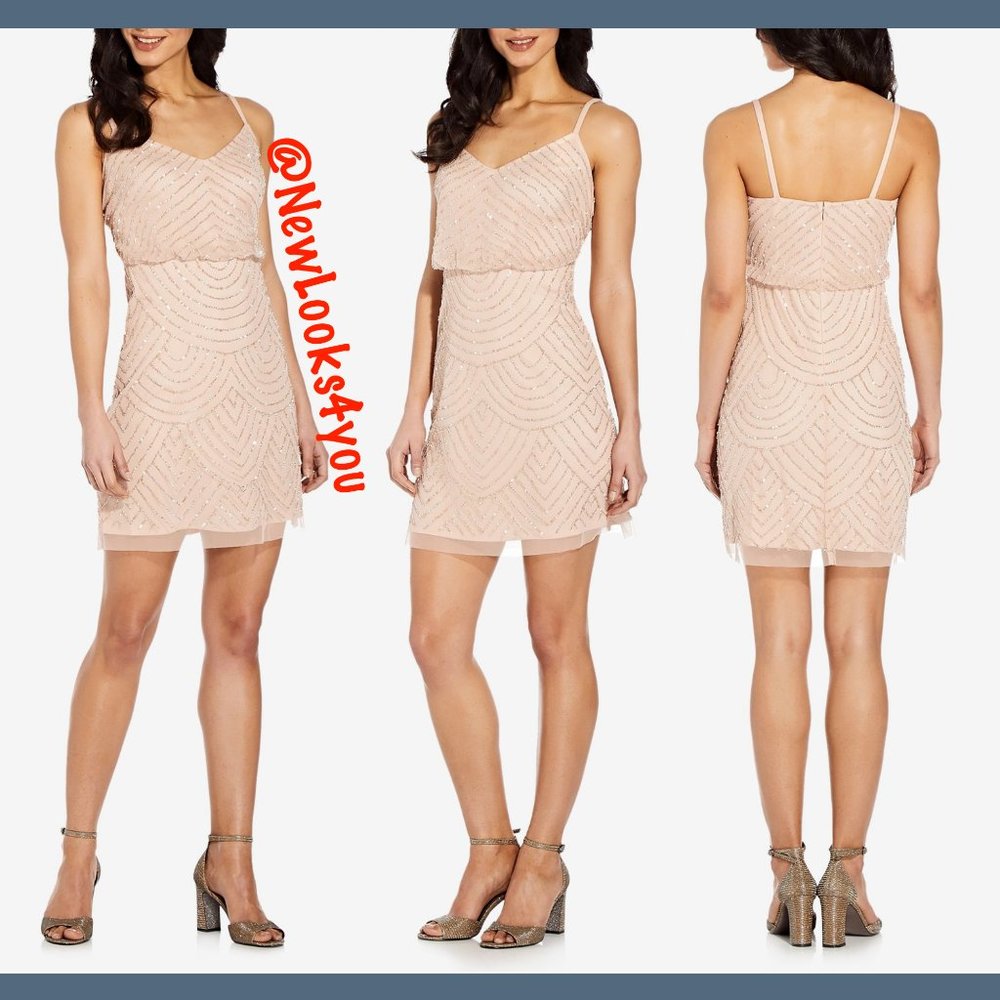 NEW Adrianna Papell Sequin Mesh Blouson Dress 10
